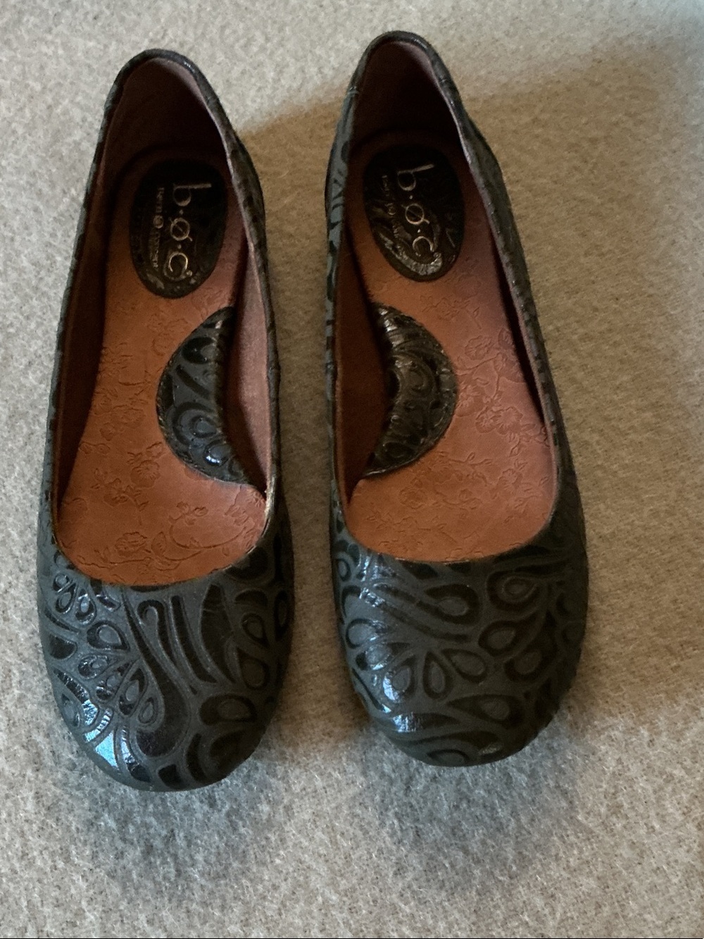 b.o.c. Black Embossed Slip-On Flats